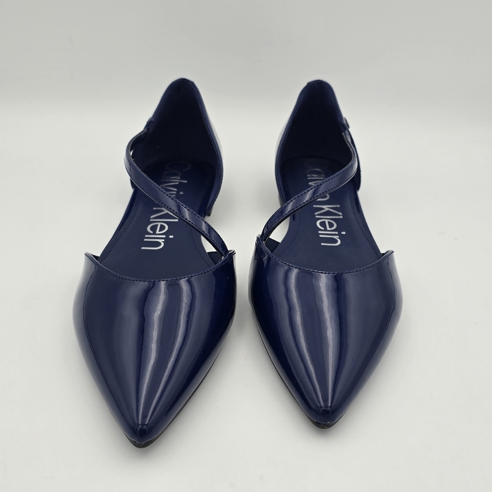 Calvin Klein Women's Sannie Pointy Toe Dress Flats, Blue Patent Leather, Sz 9.5M - Picture 3 of 11
